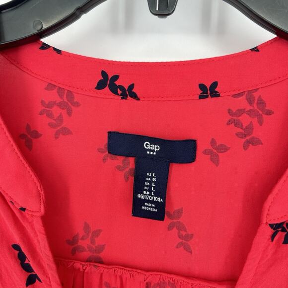 Gap Womens Red Butterfly Print Popover Top Long Sleeve V Neck Boho Size L - Picture 9 of 10